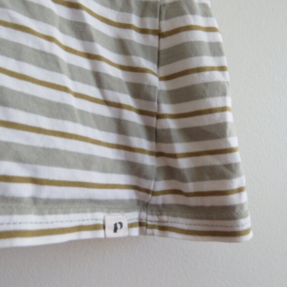 PACT Organic Cotton Seagrass Stripe Softspun V Neck T Shirt Basic Neutral Size S - Picture 4 of 15